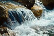© StockUp - A clear stream gently cascading over rocks, creating small, sparkling waterfalls in bright sunlight.