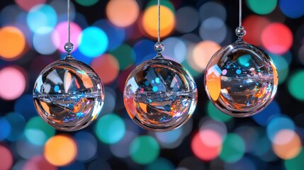 Wall Mural - Hanging Glass Baubles with Colorful Bokeh Background   Christmas Ornament Decoration