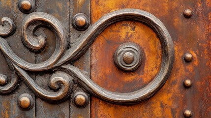 Close-up of an artisanal wrought iron fence, focusing on the delicate curves and riveted joints, showing craftsmanship and durability.