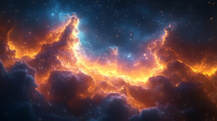 Wall Mural - Abstract fiery nebula with glowing stars in the night sky.