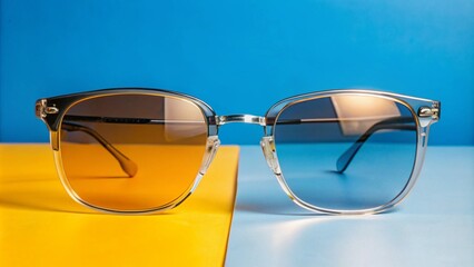 Close-up of stylish eyeglasses with frames placed against a bright background, symbolizing vision, fashion, and eyewear. glasses, eyeglasses, spectacles, frames, eyewear, vision, fashion, stylish,
