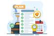 © FAHMI  - Time management concept. Manager makes plans and schedules, manages efficient working time in the office. Vector illustration for social media banners, marketing materials. flat vector illustration.
