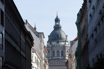 Wall Mural - Street view of Saint Stephen Basilica in Budapest, Hungary. Modern and classic architectural styles