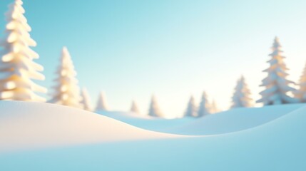 Wall Mural - Minimalist snowy pine trees in a winter landscape under a clear blue sky.