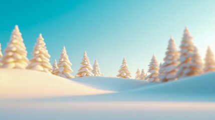 Wall Mural - Minimalist snowy pine trees in a winter landscape under a clear blue sky.