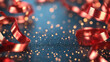© Marketplace - Celebratory red ribbons and sparkling glitter on a vibrant blue background, creating a festive atmosphere perfect for party decorations and events.