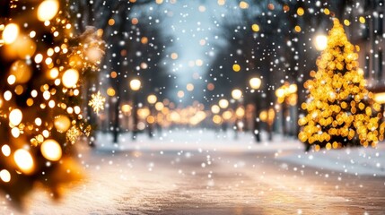 Wall Mural - christmas tree in snowy street