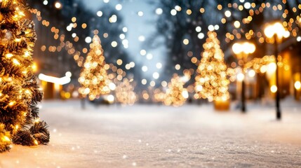 Wall Mural - snow-covered christmas tree with glowing lights