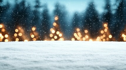 Wall Mural - snowy scene with blurred trees and lights