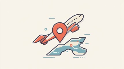 Leinwandbilder - A vibrant airplane icon approaches a map pin, symbolizing adventurous travel to exciting destinations around the world. Generative AI