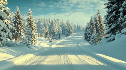 Wall Mural - High-definition wallpapers of a snowy winter road
