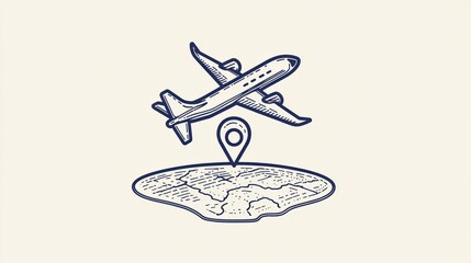Aufkleber - An airplane icon ascends toward a map pin, representing various travel destinations and the joy of exploring new places. Generative AI