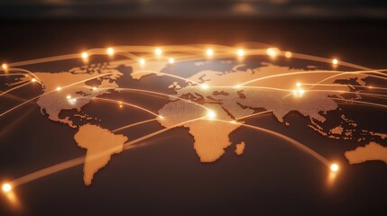Wall Mural - a world map with illuminated lines connecting major trading hubs across the globe, symbolizing inter