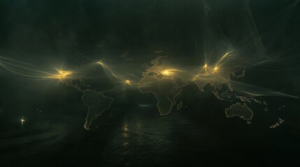 Wall Mural - a world map with thin, glowing lines connecting continents, showing global economic connections and 