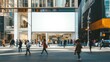 © inthasone - Blank storefront sign mockup on a busy city shopping street