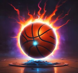 Wall Mural - Illustration of basketball ball with fire effect.