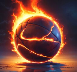 Wall Mural - Illustration of basketball ball with fire effect.