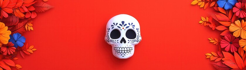 Sticker - Day of the Dead Skull with Floral Border.