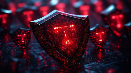 abstract dark red shield digital data security concept 3d render