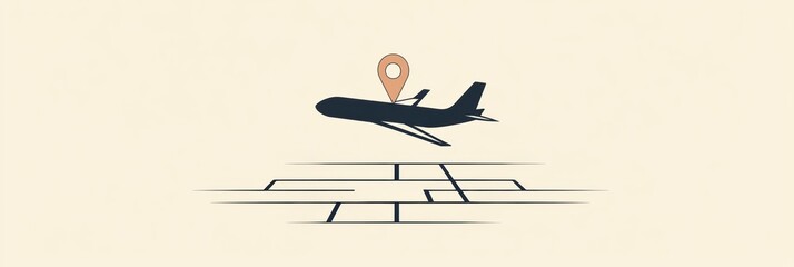 Aufkleber - An airplane icon is depicted flying towards a map pin symbol, highlighting the excitement of travel and exploration of new destinations. Generative AI