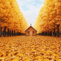 Poster - Wooden Cabin in Autumn Forest.