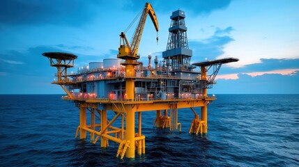 Offshore Oil Rig Platform at Dusk  Ocean Energy  Industrial Structure  Sea  Production  En