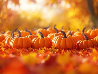 Sticker - Pumpkins in Autumn Leaves.