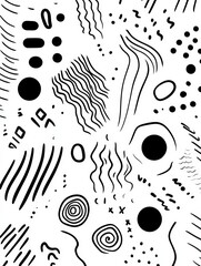 Leinwandbilder - An array of abstract doodles showcases intricate patterns, including circles, zigzags, and spirals, creating a dynamic visual experience. Generative AI