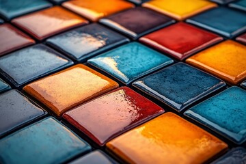 Wall Mural - close-up of glossy colorful square tiles