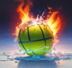 Wall Mural - Illustration of tennis ball with fire effect.