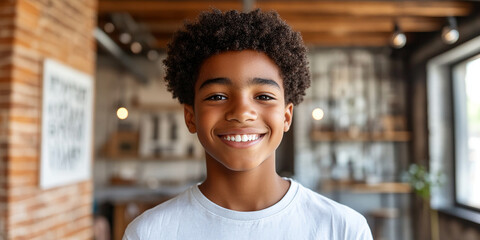 Wall Mural - Black teenager boy on a studio background