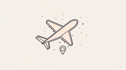 Aufkleber - A stylized airplane flies toward a map pin symbol, illustrating the journey to various travel destinations with simplicity and clarity. Generative AI