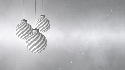 Wall Mural - silver white striped christmas baubles ornament decoration swinging on the string on a winter sky wi