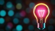 © SnapNest - Futuristic lightbulb illuminated with neon bokeh effects, showcasing forwardthinking and modern creativity lightbulb, creativity, bokeh, futuristic