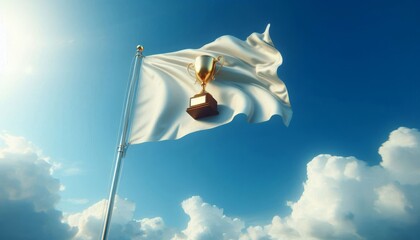 Winning Flag Trophy on it , white flag in sky 