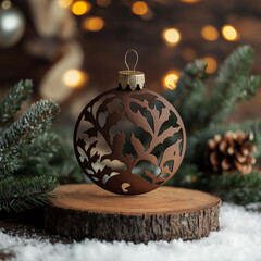 Wall Mural - detailed texture of a wooden christmas ornament