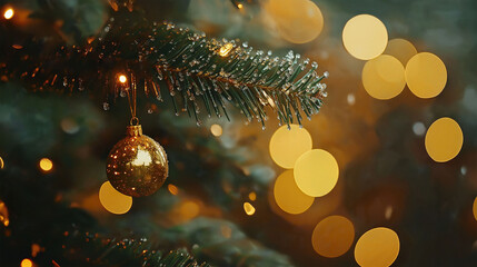 Wall Mural - christmas tree decoration illuminated glowing ornament celebration banner with copy space