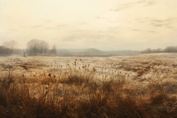 Poster - Meadow in winter landscape grassland outdoors.