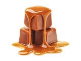 Caramel cubes isolated on transparent or white background, png