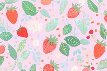 Wall Mural - Strawberry fruit plant pattern.