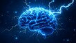 © Artfinity - Human brain digital illustration. Electrical activity, flashes and lightning on a blue background. Digital Illustration of the Human Brain. Electrical Activity, Flashes, and Lightning on a Blue Backgr