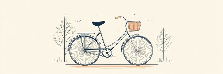 Wall Mural - A simple bicycle with a basket displays clean lines in a tranquil setting, embodying the concept of sustainable transportation options. Generative AI