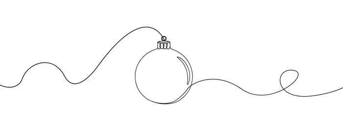 Wall Mural - Christmas ball one line icon. Simple one continuous line drawing of  christmas bauble isolated on white background.Holiday christmas decoration.