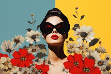 Wall Mural - Stylish woman with floral background