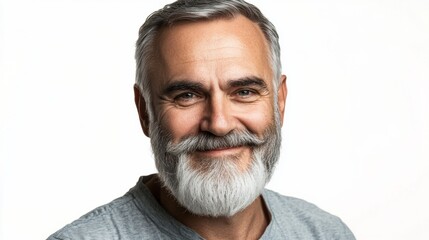 Canvas Print - A man with a white shirt and gray hair is smiling