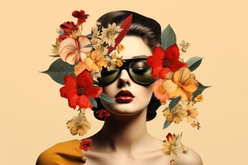 Wall Mural - Stylish woman floral sunglasses art