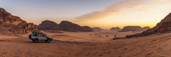 safari and travel to africa, extreme adventures or science expedition in a raw desert. sahara desert
