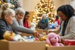 © world - Volunteers sorting Christmas toys for donation..