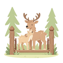 Naklejka na meble 緑の森で優しく寄り添う親子 鹿