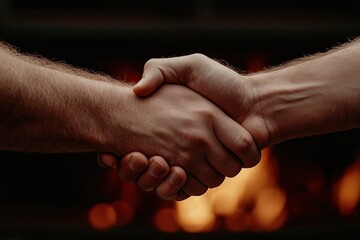 Two hands shaking, symbolizing agreement and partnership, with a warm background glow.